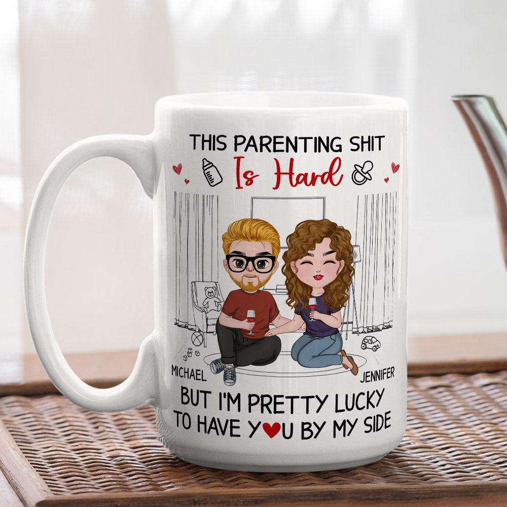 This Parenting Is Hard But Im Pretty Lucky - Personalized Custom Coffee Mug