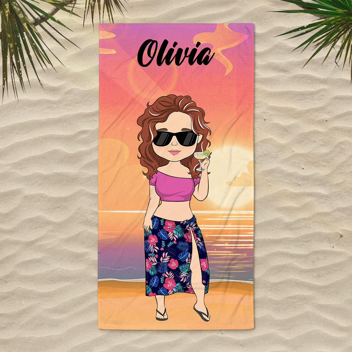 Chibi Lady - Personalized Custom Beach Towel