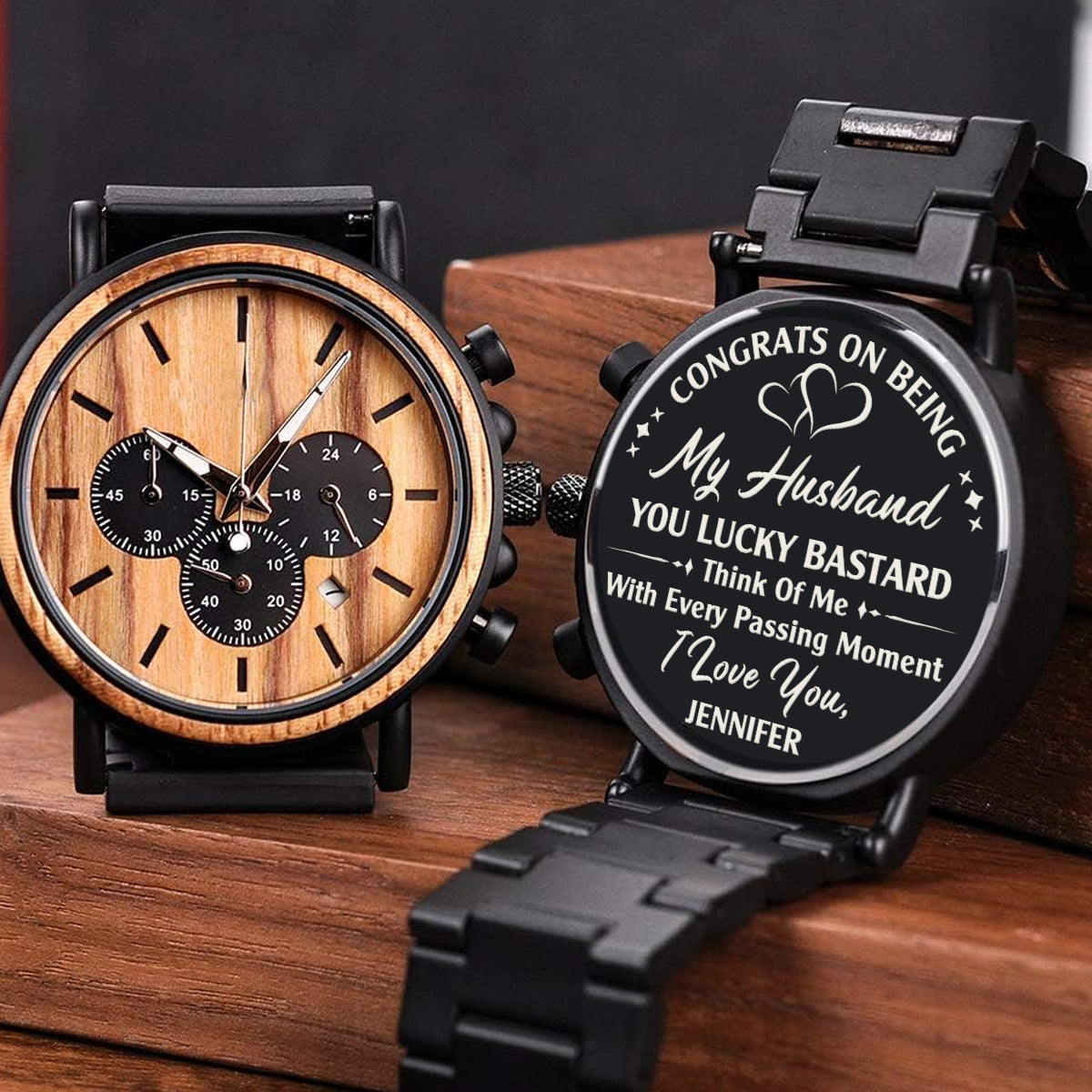 Think Of Me With Every Passing Moment  - Personalized Engraved Wooden Watches GP009