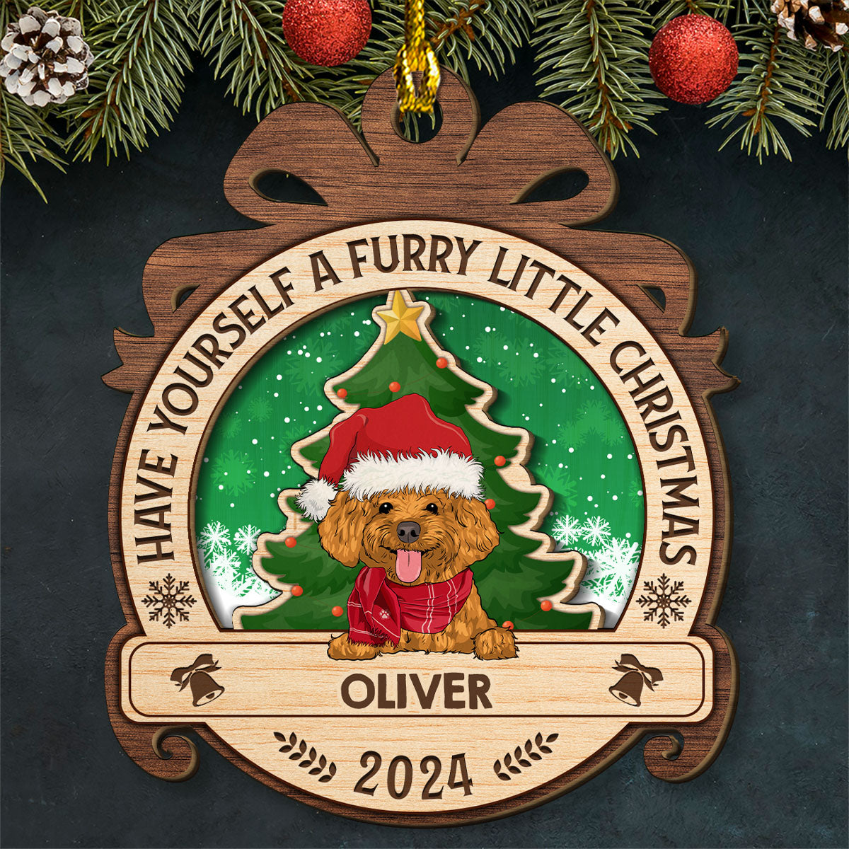A Furry Little Christmas - Personalized Custom 2-layered Wood Ornament