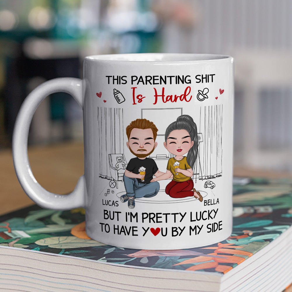 This Parenting Is Hard But Im Pretty Lucky - Personalized Custom Coffee Mug