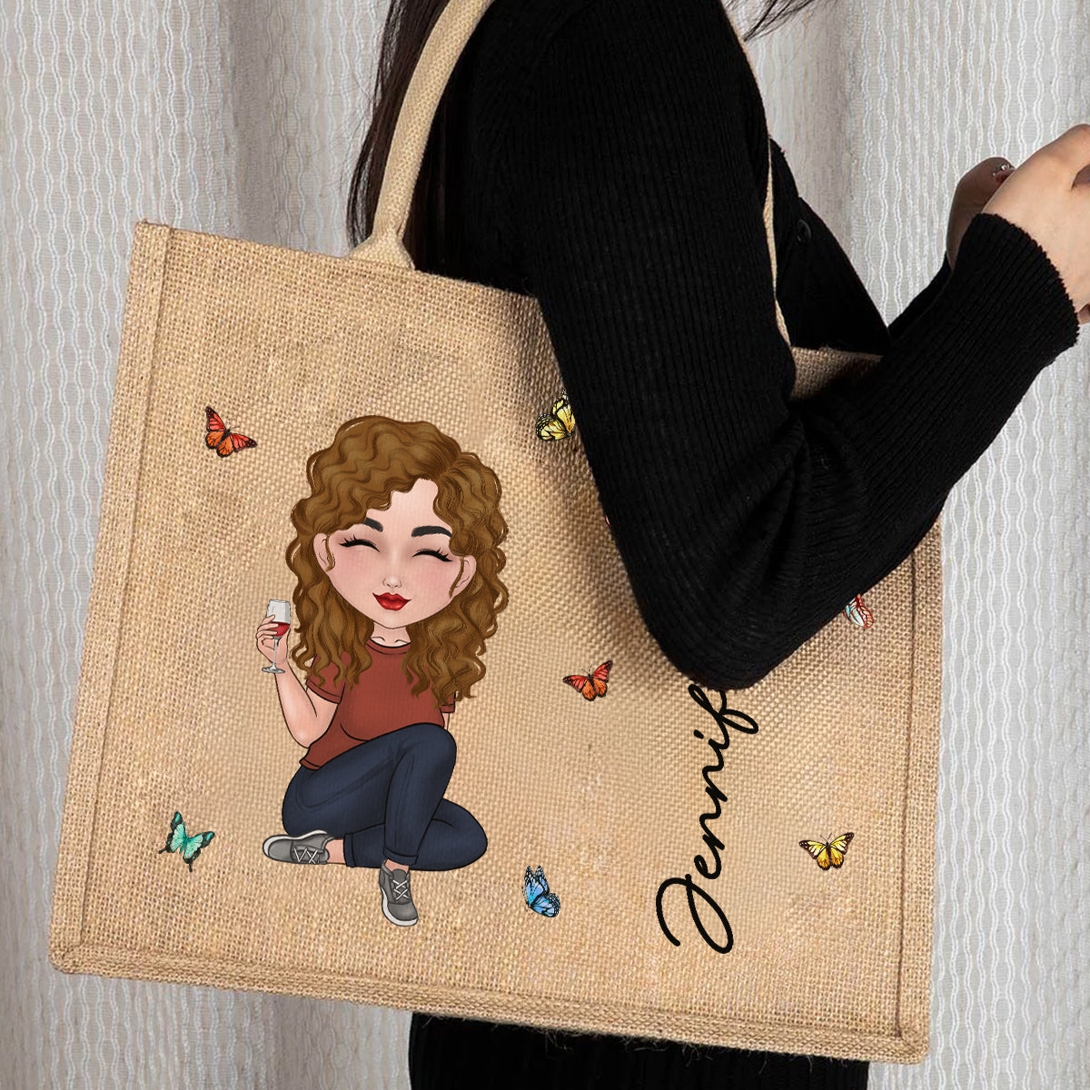 Cartoon Bloom Girl Charm - Personalized Custom Jute Tote Bag