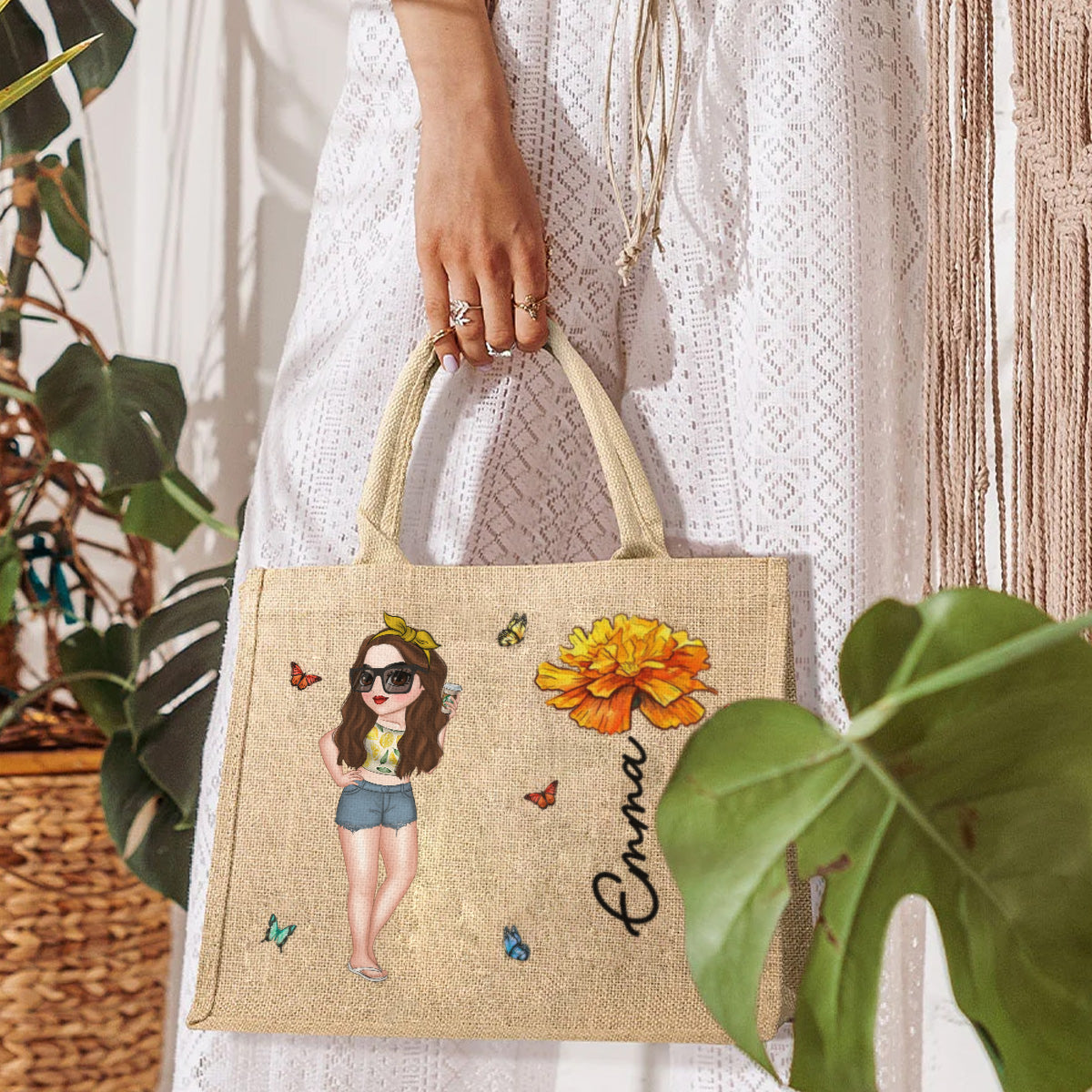 Hola Beaches Version 2 - Personalized Custom Jute Tote Bag