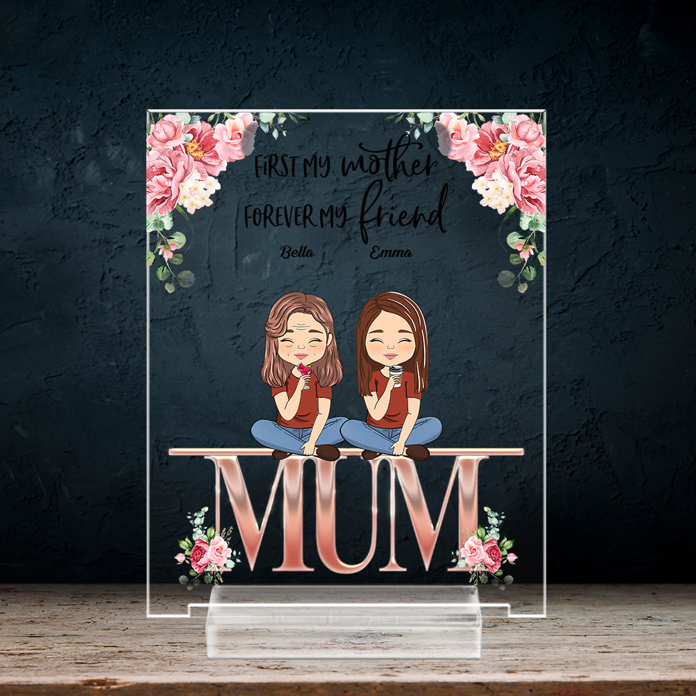Mother And Children Best Friends Forever - Personalized Custom Acrylic Plaque With Base