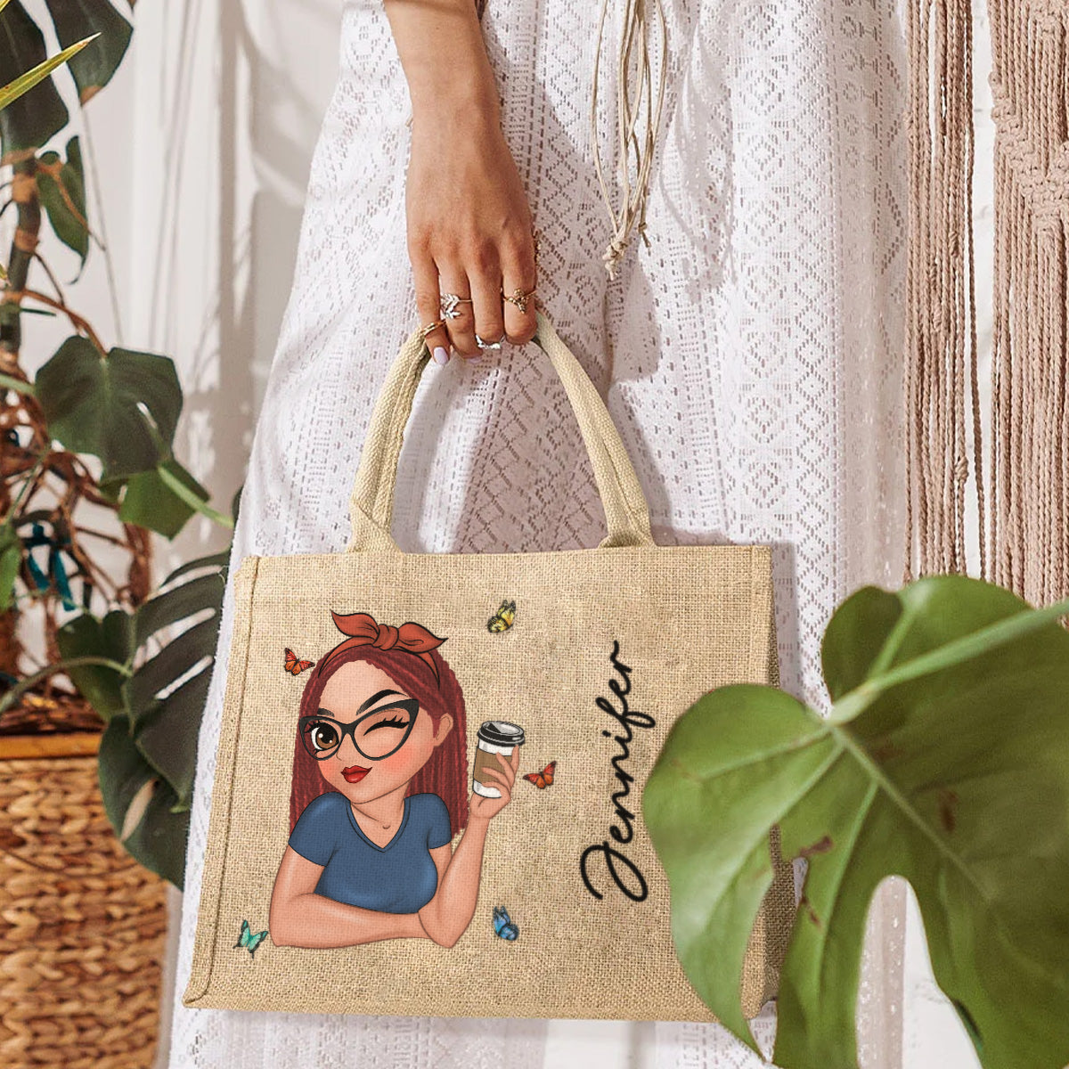 Tropical Bag - Personalized Custom Jute Tote Bag