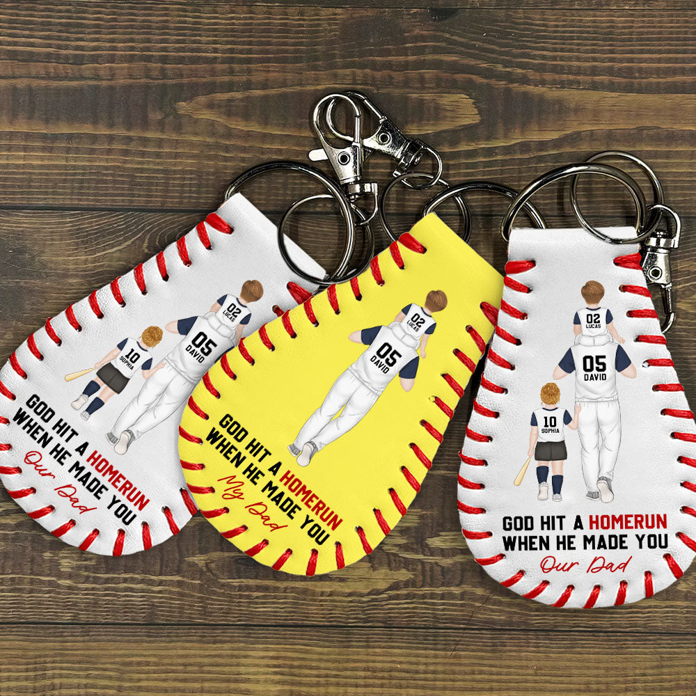 God Hit A Homerun When He Made You My Dad  - Personalized Custom Leather Baseball Keychain