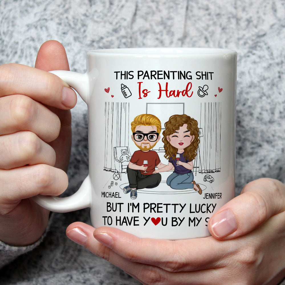 This Parenting Is Hard But Im Pretty Lucky - Personalized Custom Coffee Mug