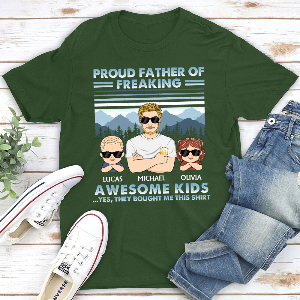 Proud Father Of Freaking Awesome Kids Young - Personalized Custom Shirt