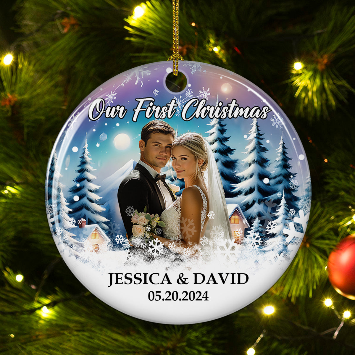 Snowy Love First Christmas - Personalized Custom Ceramic Ornament