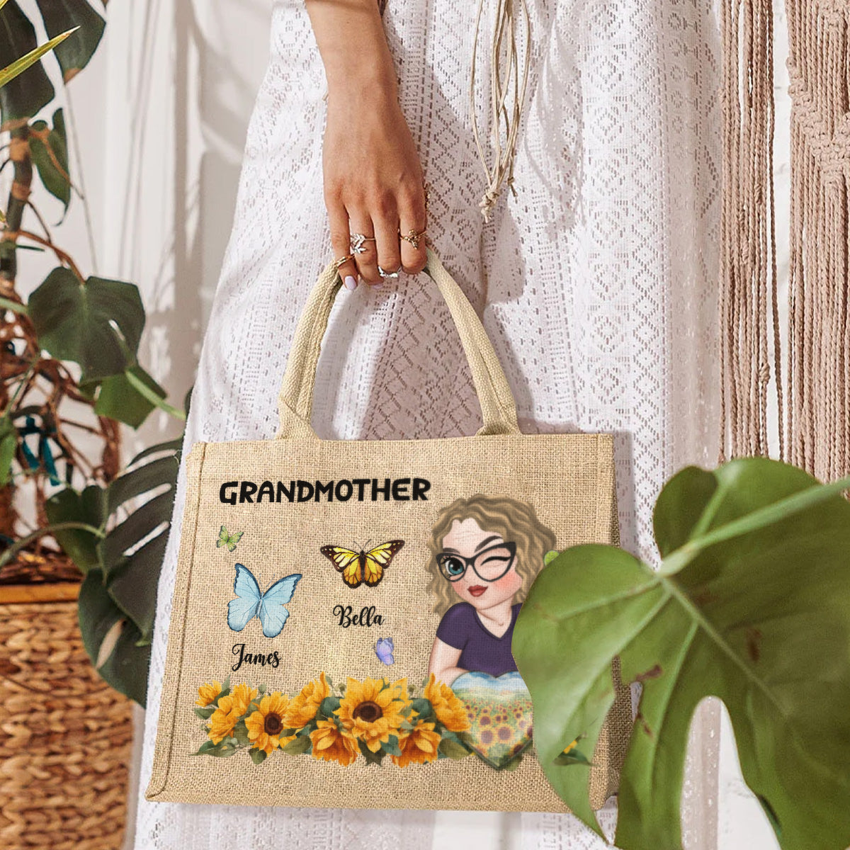 Awesome Grandma - Personalized Custom Jute Tote Bag