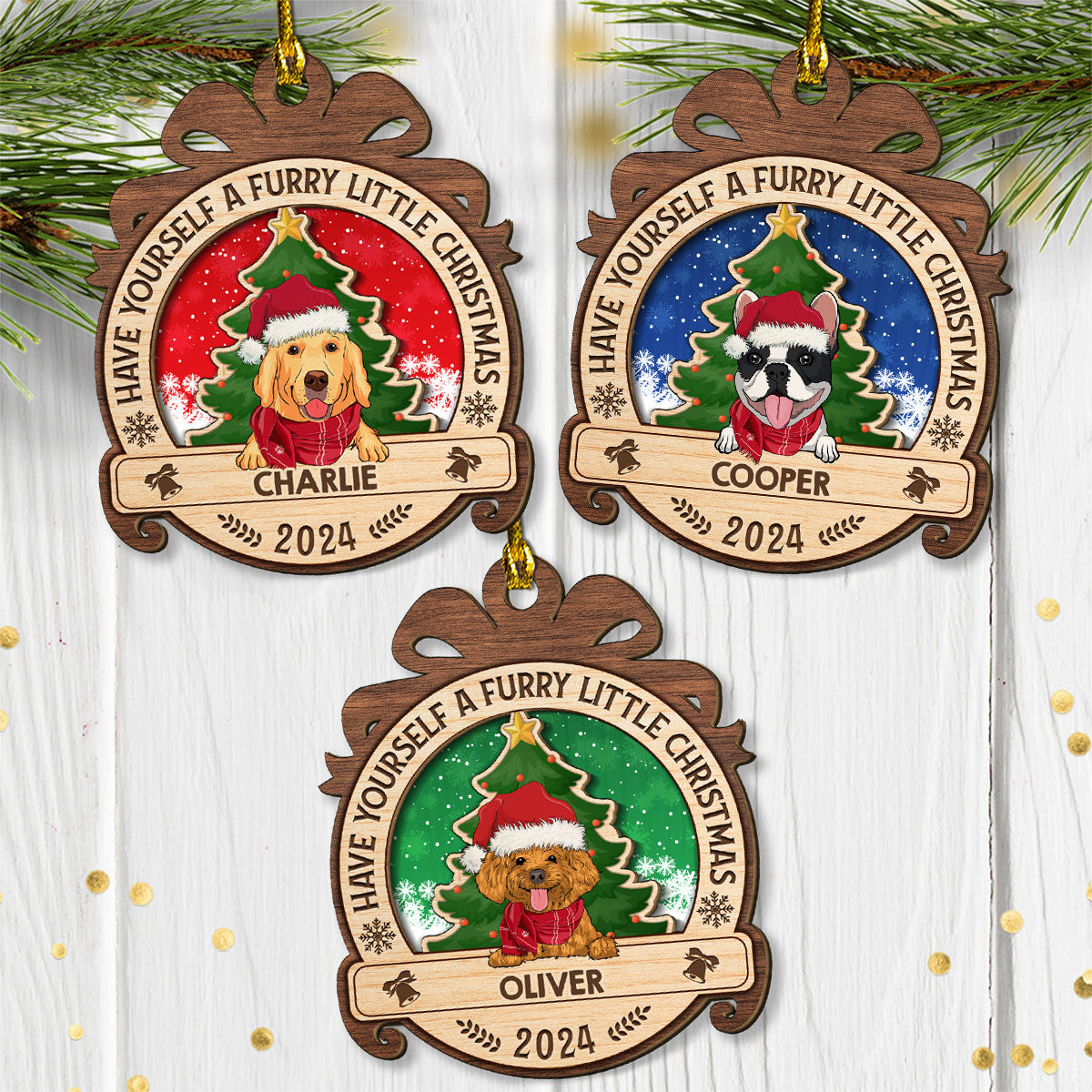A Furry Little Christmas - Personalized Custom 2-layered Wood Ornament