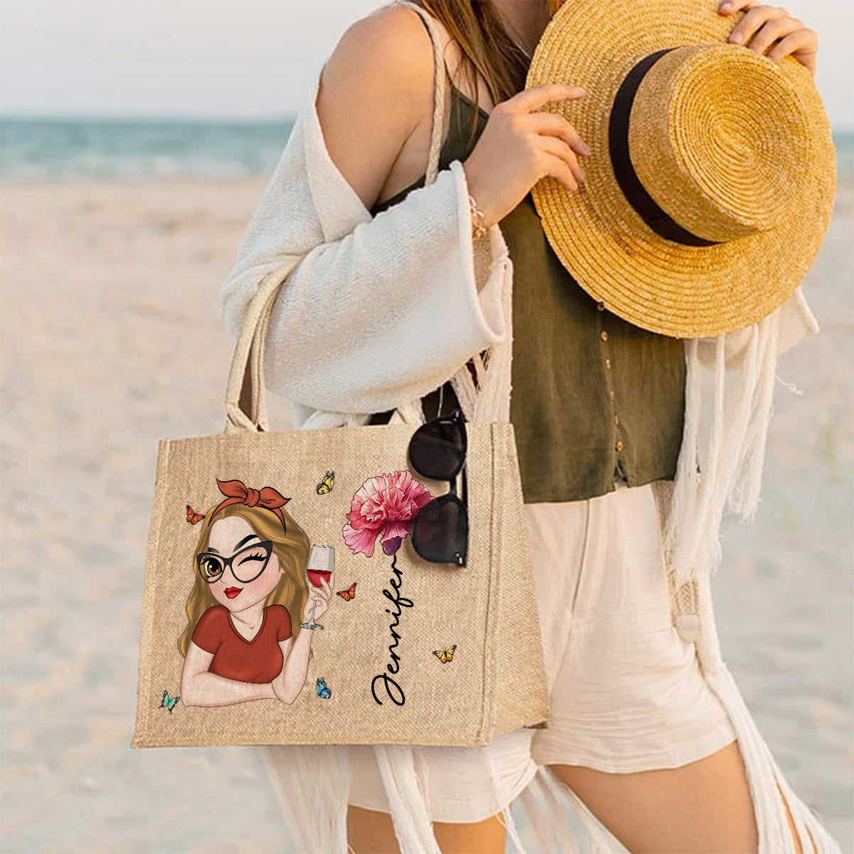 It Is Holiday Time - Personalized Custom Jute Tote Bag
