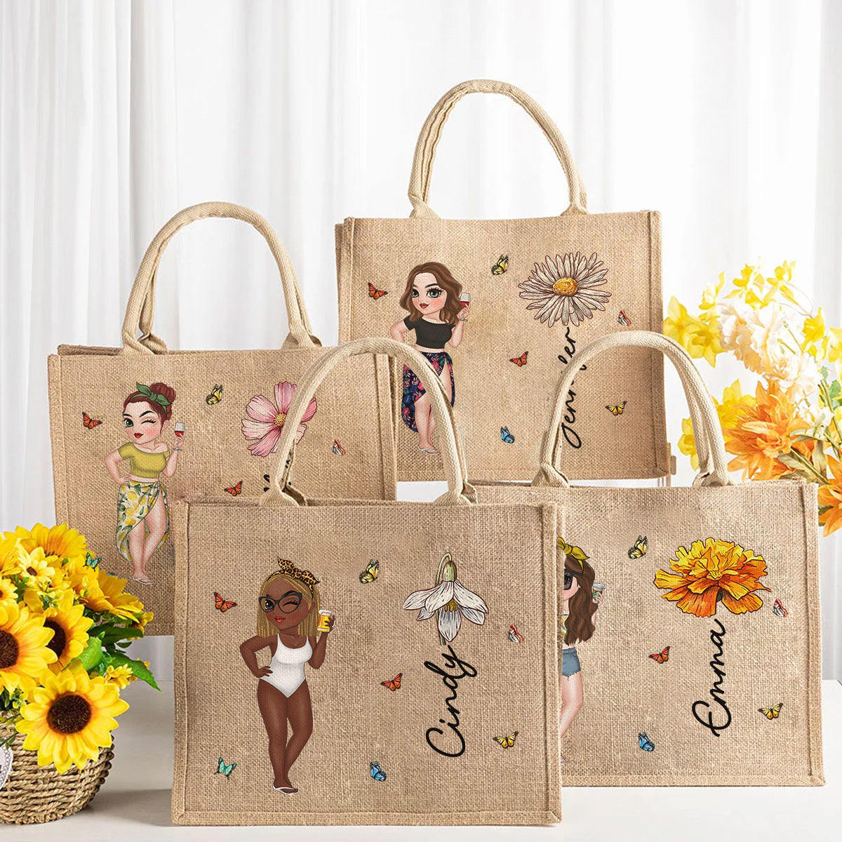 Hola Beaches Version 2 - Personalized Custom Jute Tote Bag