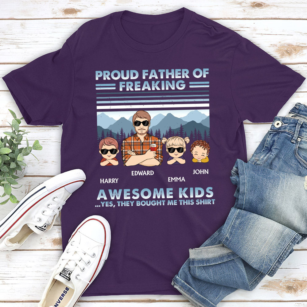 Proud Father Of Freaking Awesome Kids Young - Personalized Custom Shirt
