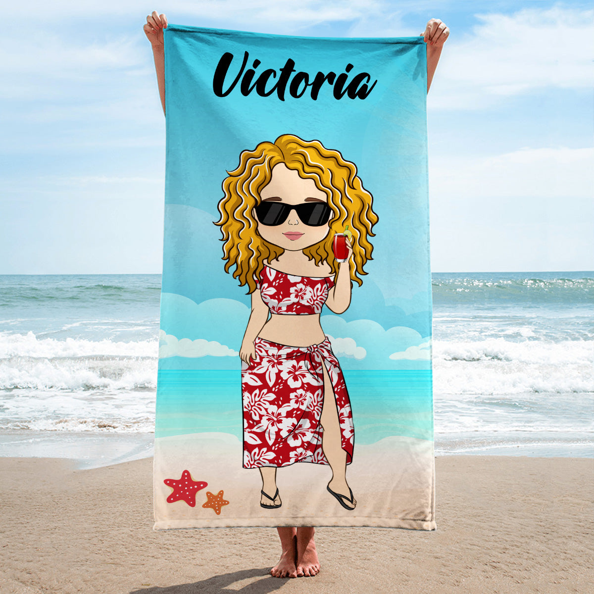 Chibi Lady - Personalized Custom Beach Towel