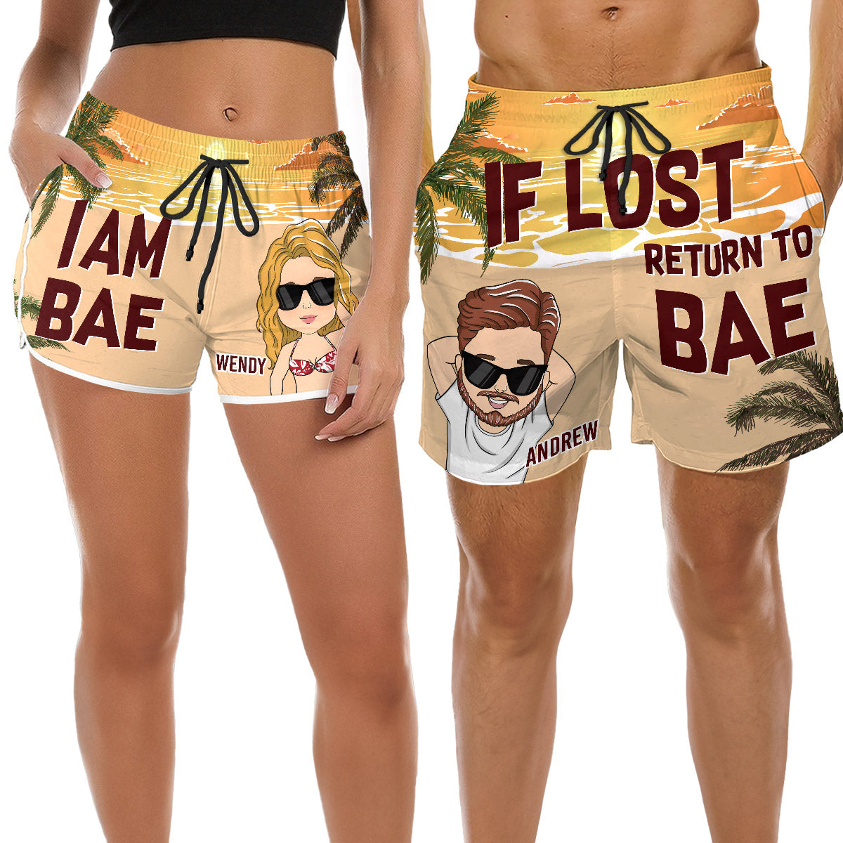 If Lost Return To Bae  - Personalized Custom Couple Beach Shorts