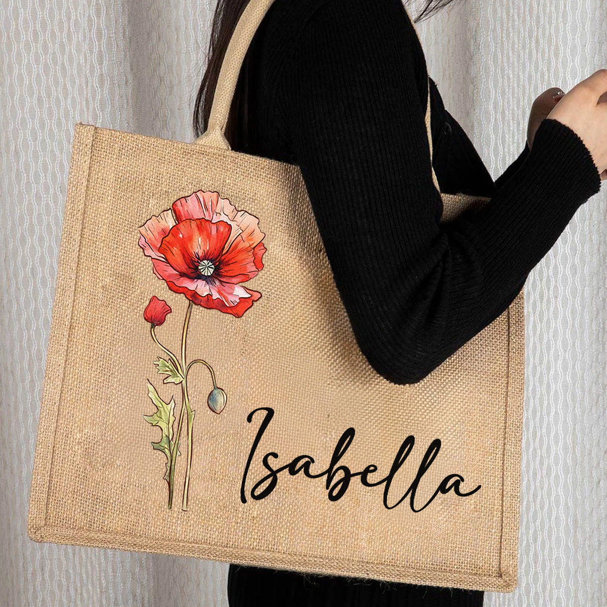 Birth Flower Beach - Personalized Custom Jute Tote Bag