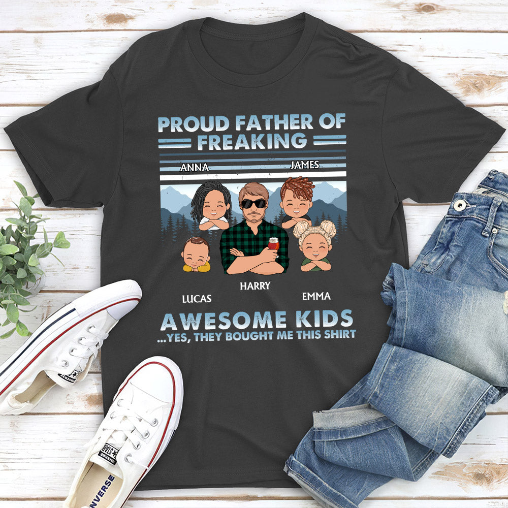 Proud Father Of Freaking Awesome Kids Young - Personalized Custom Shirt