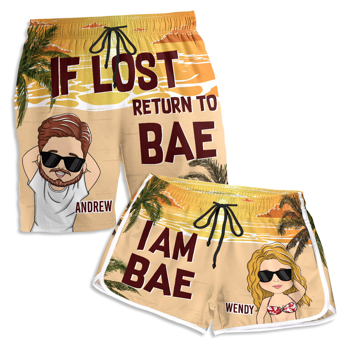 If Lost Return To Bae  - Personalized Custom Couple Beach Shorts