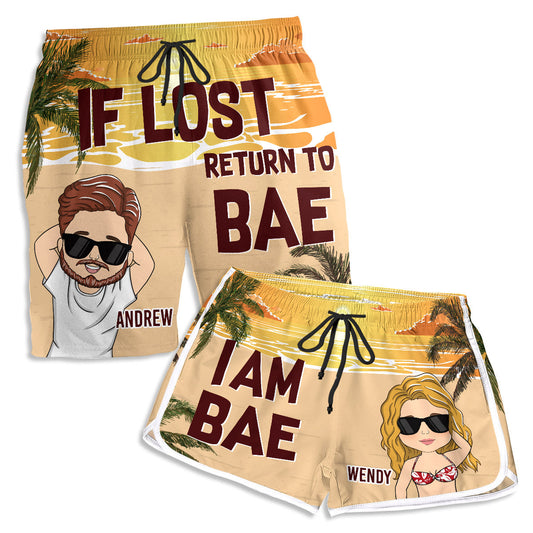 If Lost Return To Bae  - Personalized Custom Couple Beach Shorts