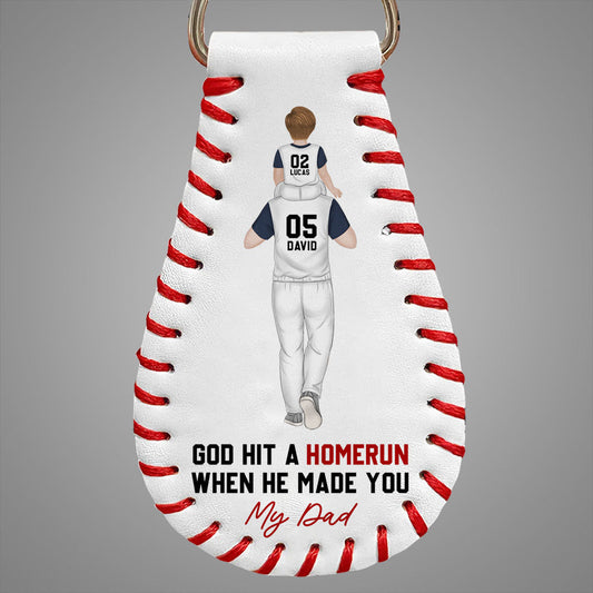God Hit A Homerun When He Made You My Dad  - Personalized Custom Leather Baseball Keychain