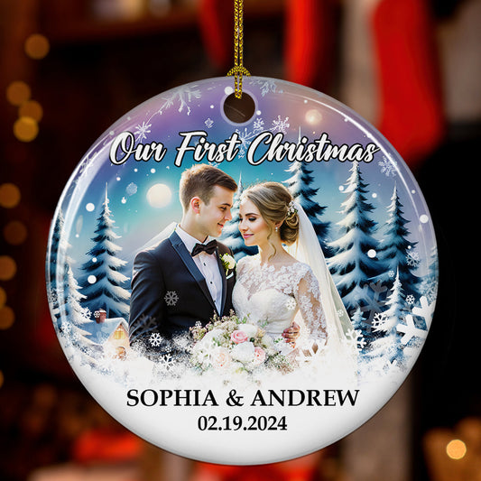 Snowy Love First Christmas - Personalized Custom Ceramic Ornament