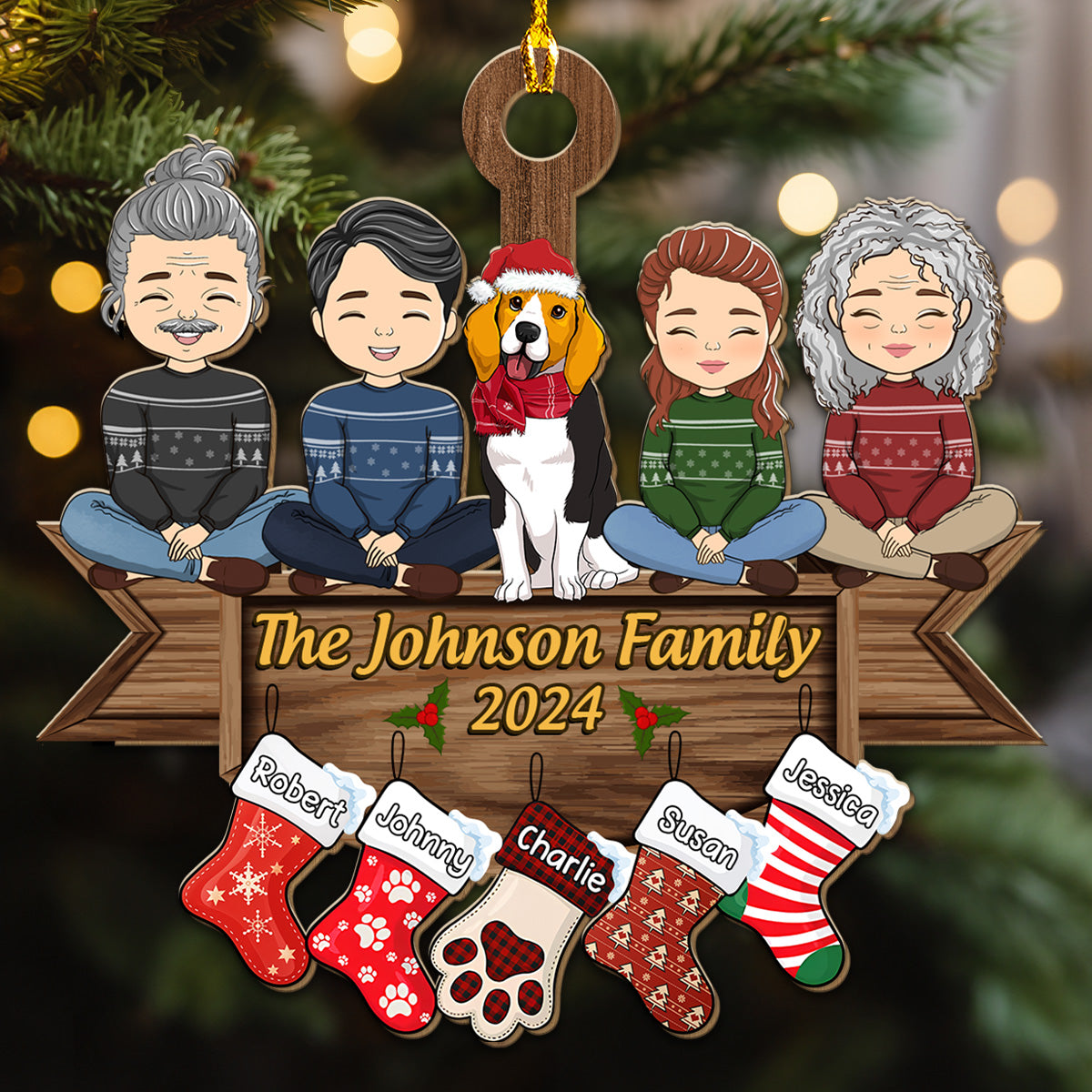 Family Together On Holiday - Personalized Custom Wood Ornament