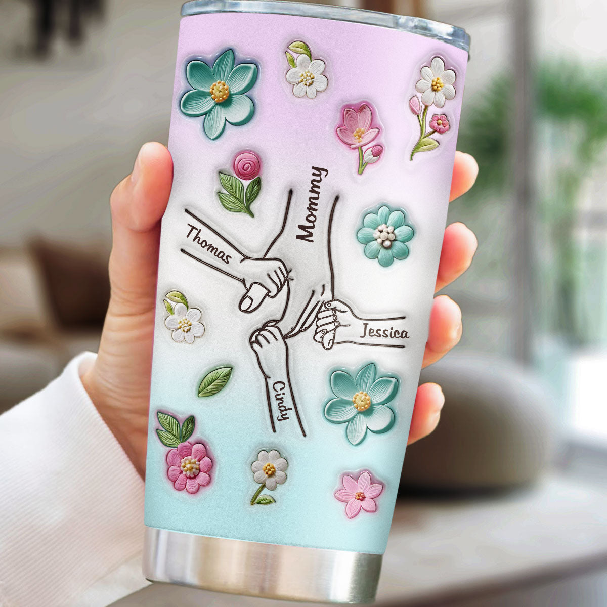 Mom Hold Our Hands - Personalized Custom 3D Inflated Effect Tumbler