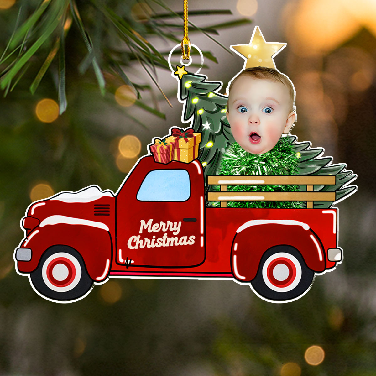 Baby On Red Truck - Personalized Custom Acrylic Ornament