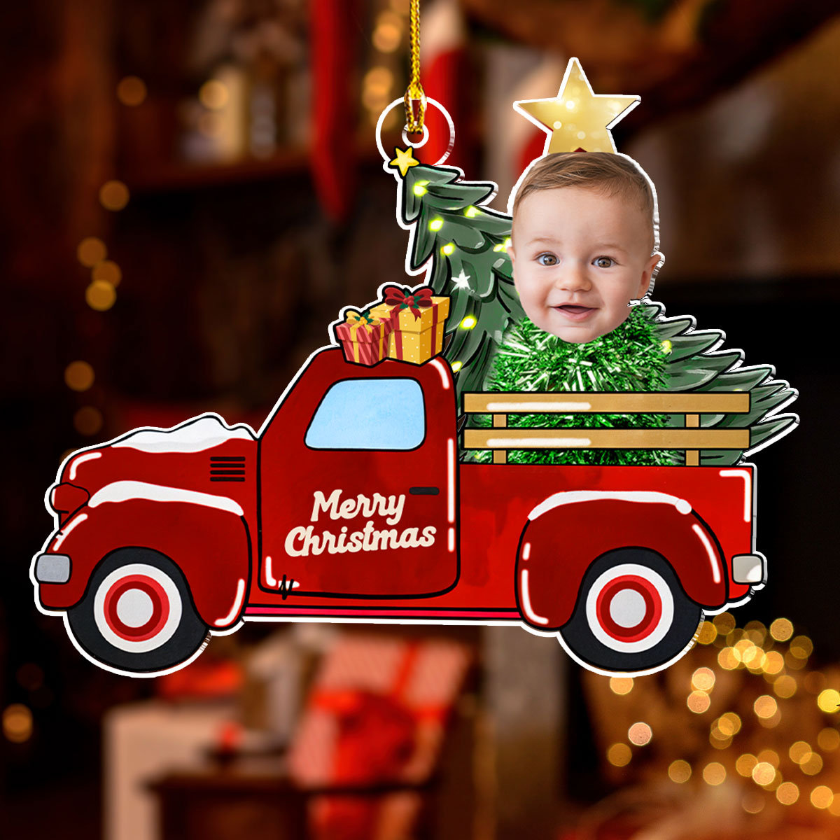 Baby On Red Truck - Personalized Custom Acrylic Ornament