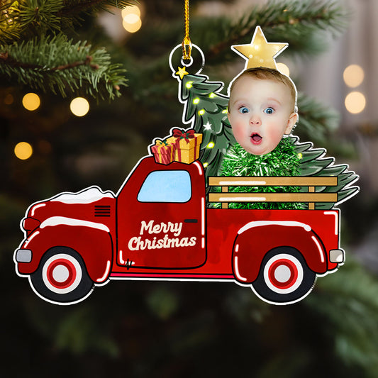 Baby On Red Truck - Personalized Custom Acrylic Ornament