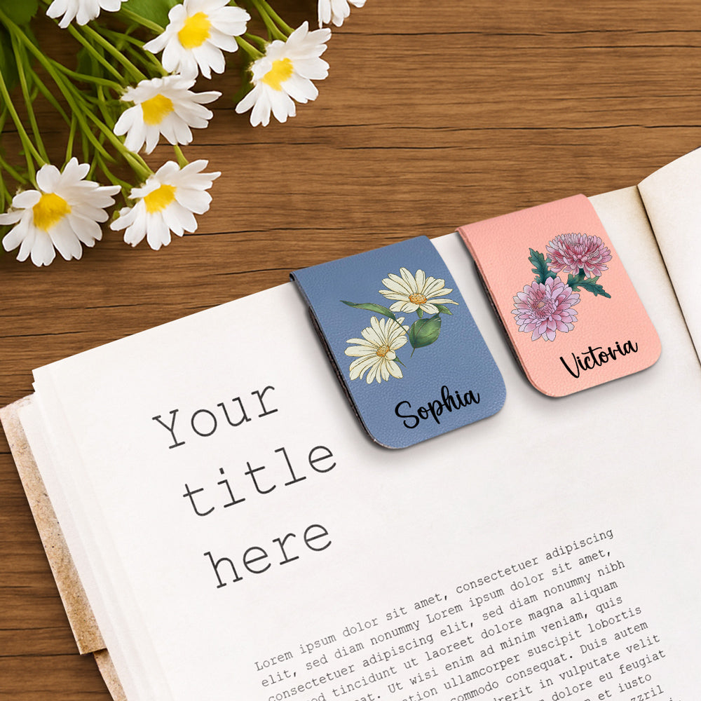 Blooming Flowers - Personalized Custom Leather Bookmark