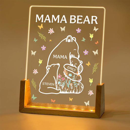 Mama Bear - Personalized Custom Plaque With Walnut Base
