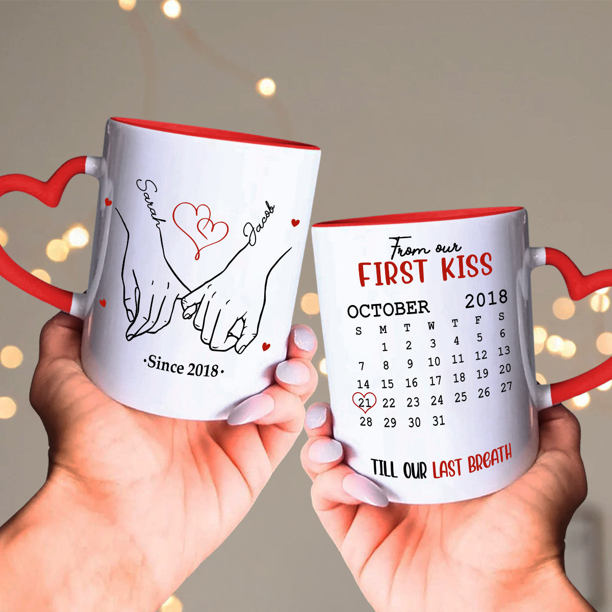 I Met You - Personalized Custom Heart Handle Mug