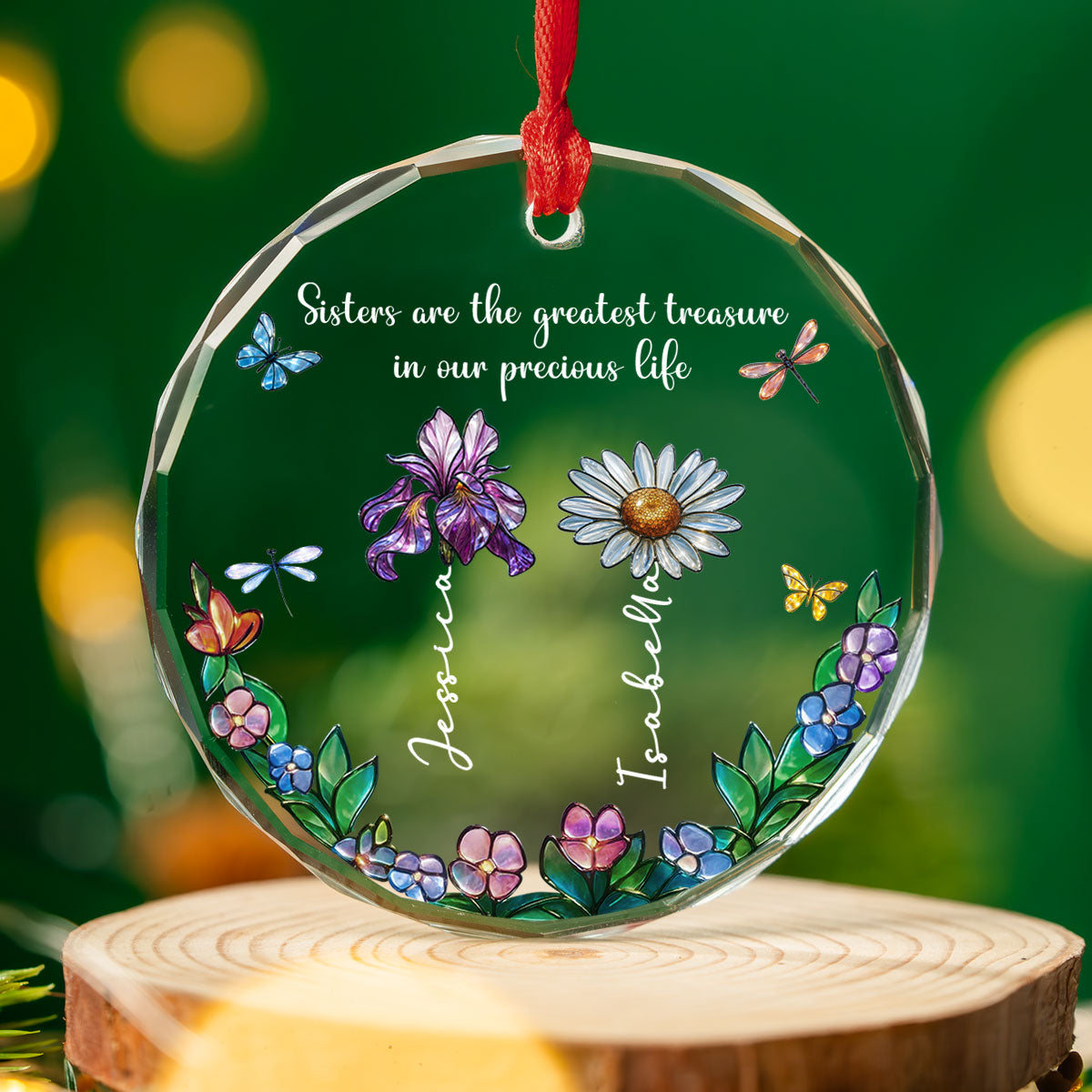 Sisters Make The World Brighter - Personalized Custom Glass Ornament