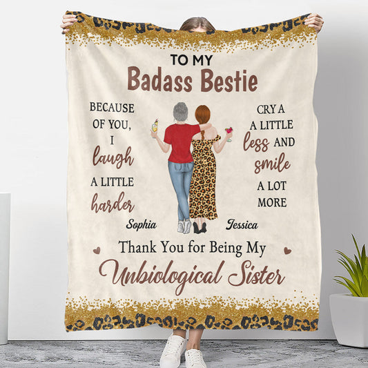 Because Of You I Laugh A Little Harder - Personalized Custom Fleece Blanket