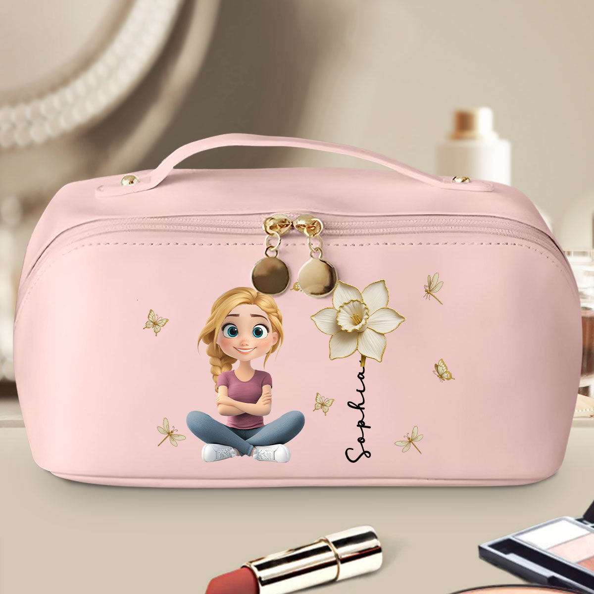 Floral Soul - Personalized Custom Leather Makeup Bag