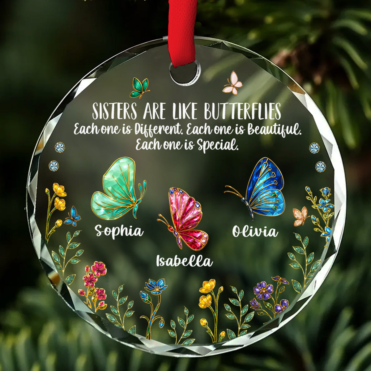 Sisters Are Butterflies Of Love - Personalized Custom Glass Ornament