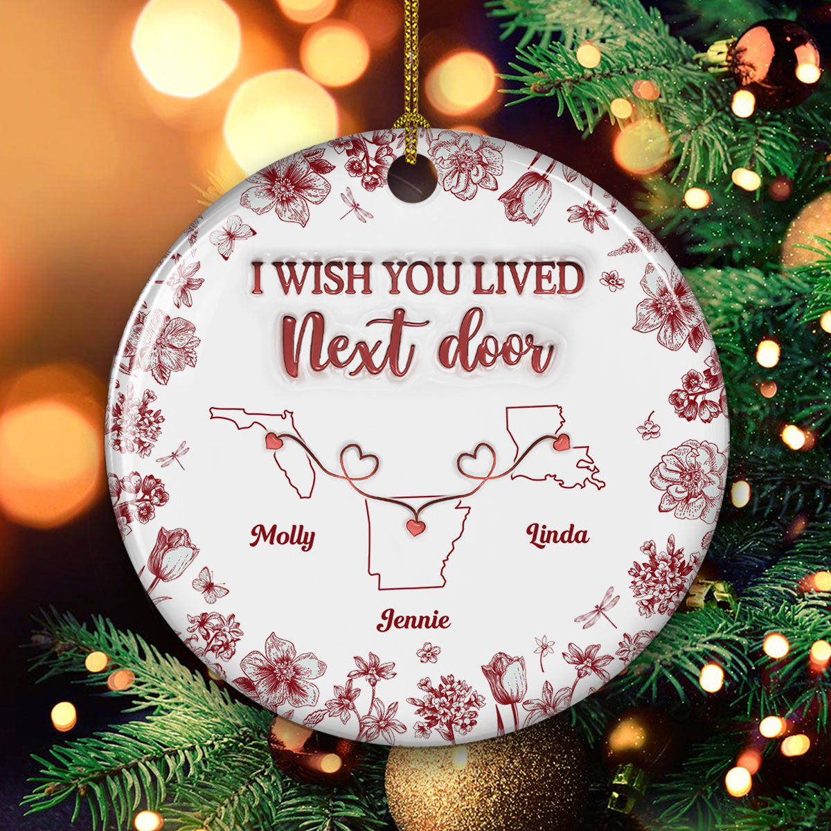 I Wish Blue Toile Style - Personalized Custom 3D Inflated Effect Ceramic Ornament