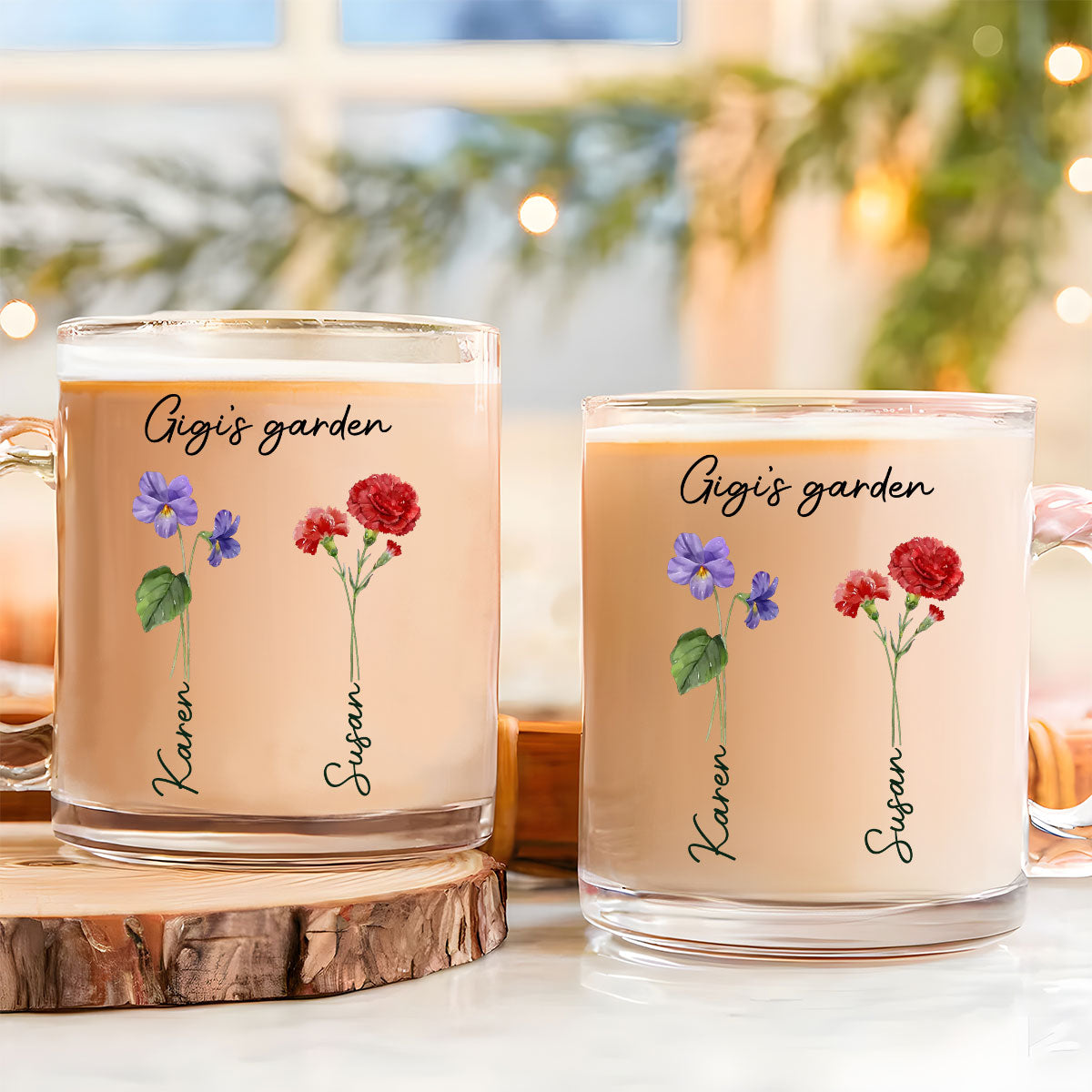 Grandmas Garden With Birth Month Flowers - Personalized Custom Glass Mug