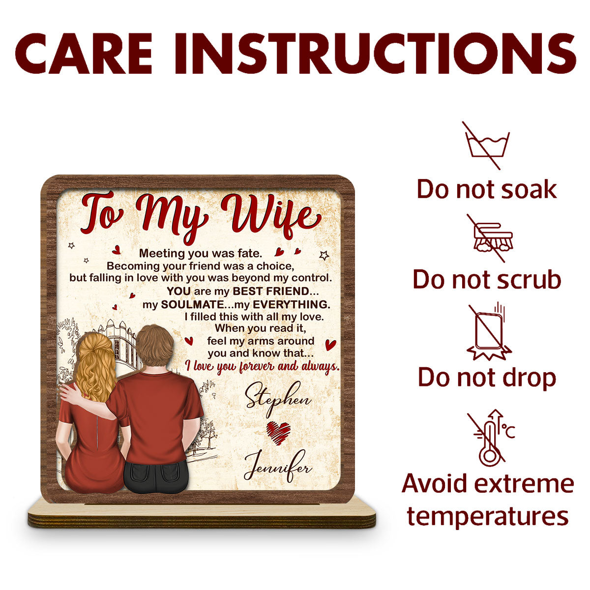 To My Gorgeous Wife - Personalized Custom 2-Layer Wood Plaque With Flat Base