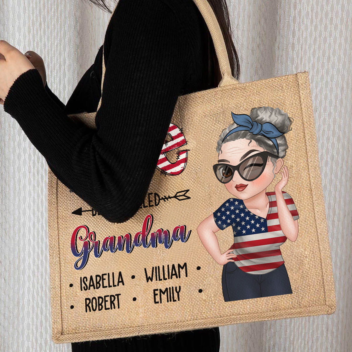 Grandma - Personalized Custom Jute Tote Bag