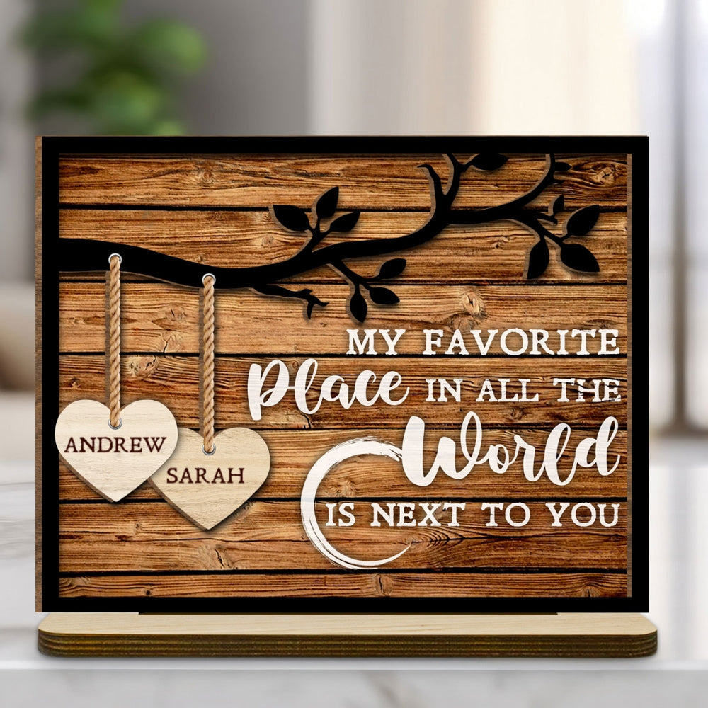 Tree Hearts - Personalized Custom 2-Layer Wood Plaque With Flat Base