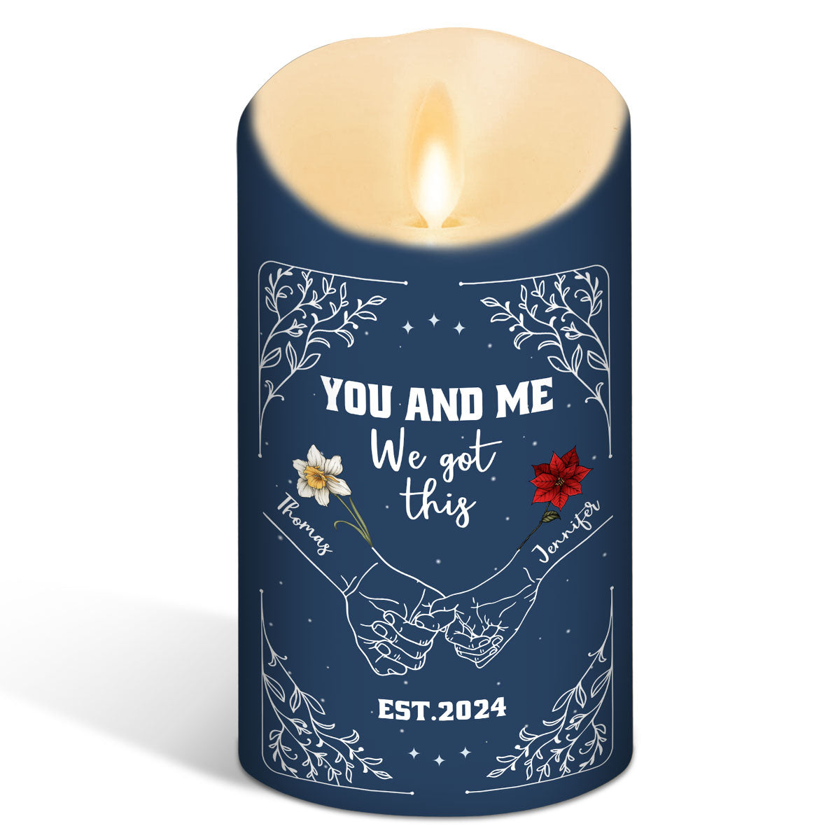 Birth Flower Hands In Hands - Personalized Custom LED Candle
