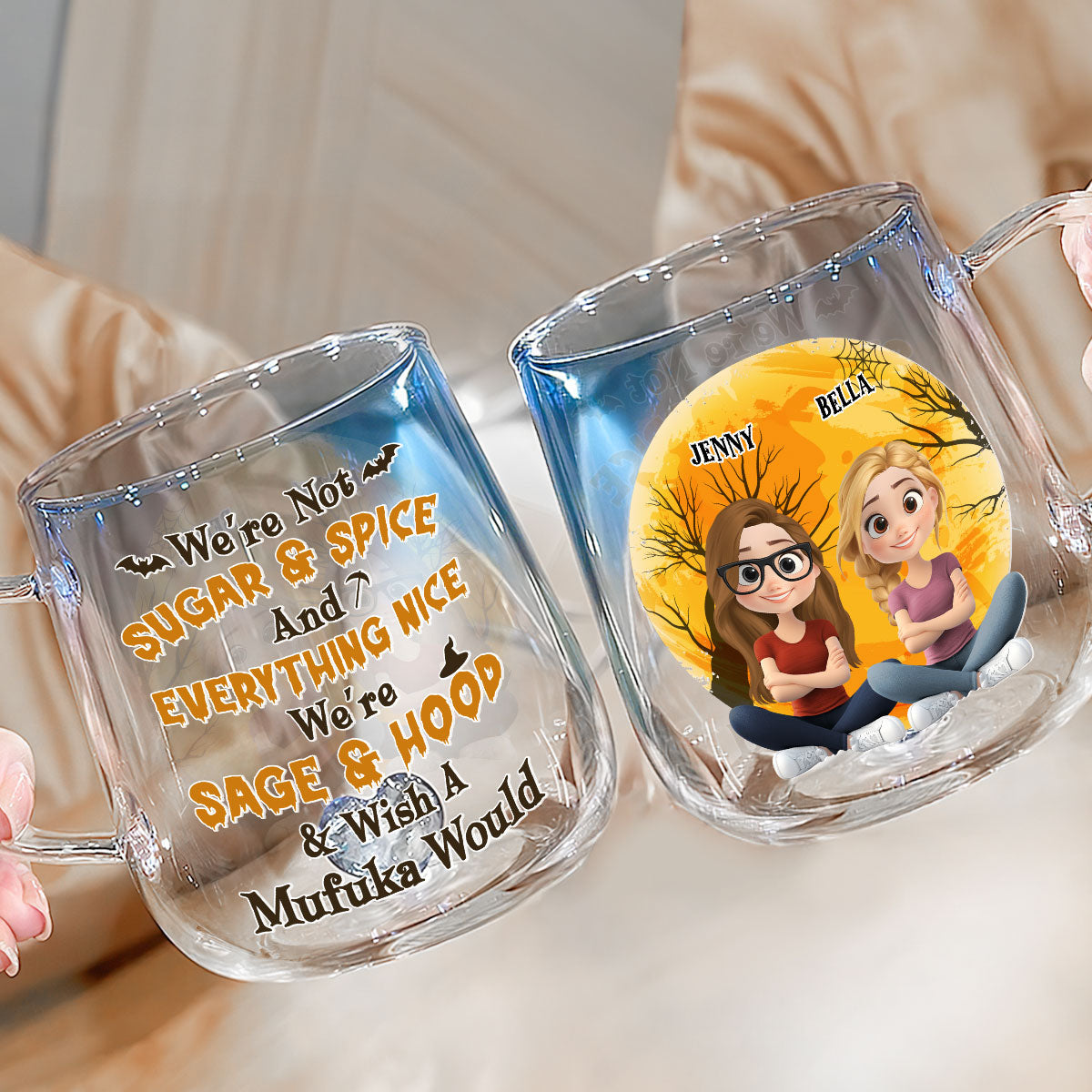 Funny Witch Friends - Personalized Custom Funny Witch Friends - Personalized Custom Blue Gradient Glass Mug