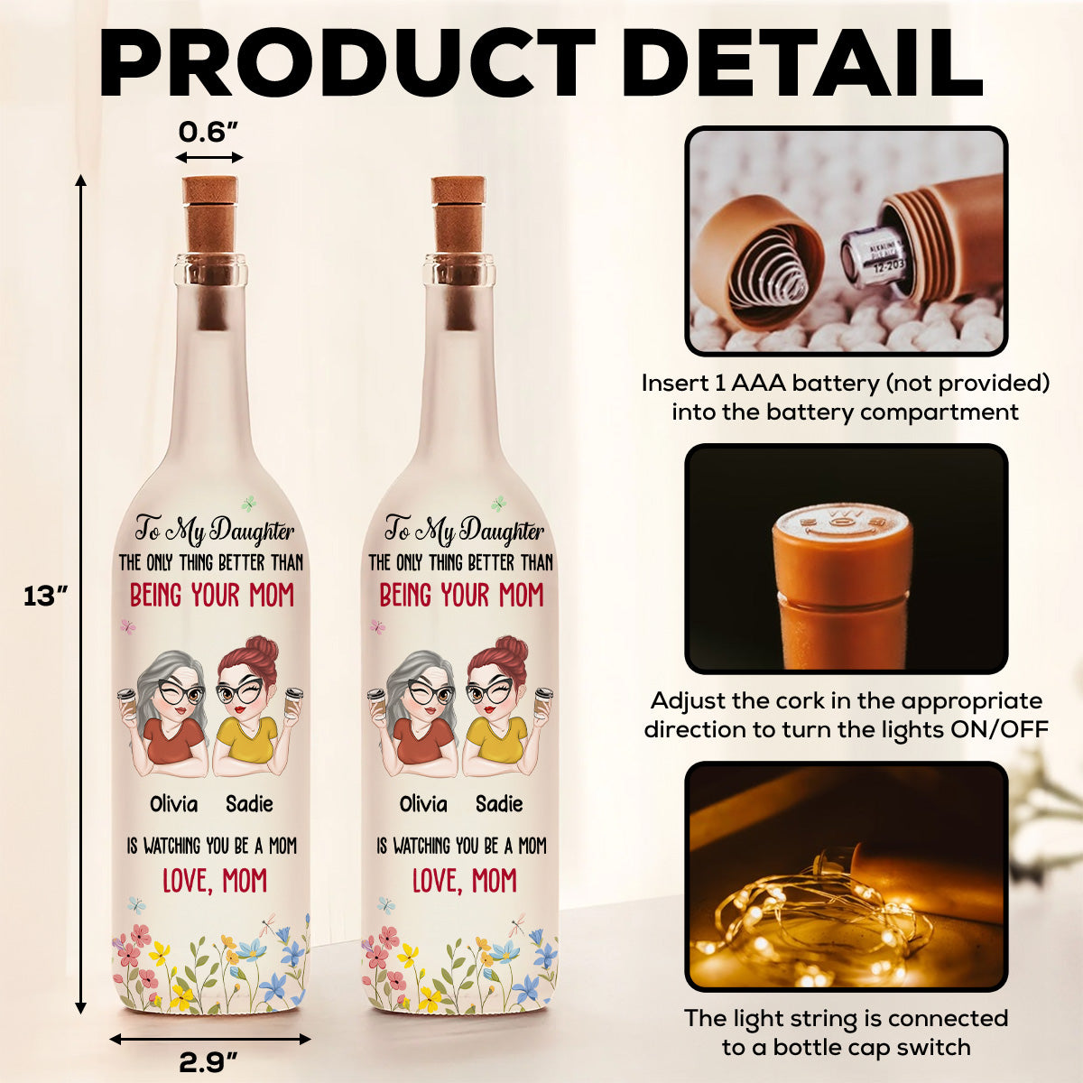 To My Daughter - Personalized Custom Bottle Lamp