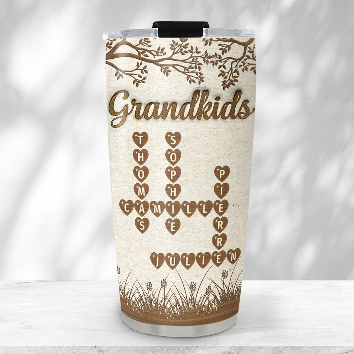 Grandkids Fill Life With Love Crossword - Personalized Custom 3D Inflated Effect Tumbler