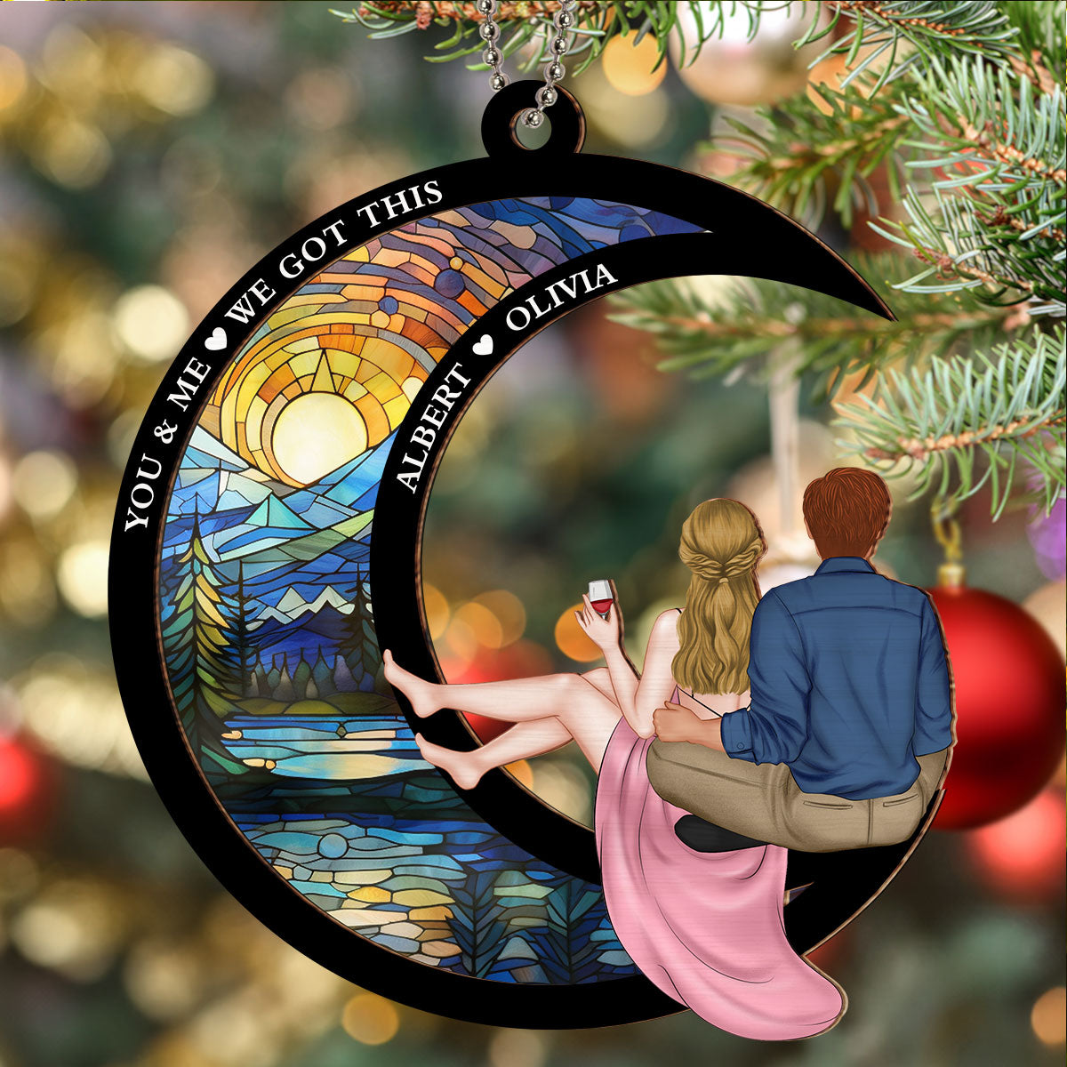 Love You To The Moon And Back - Personalized Custom Suncatcher Ornament