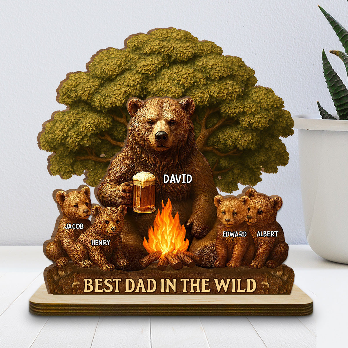 Best Dad In The Wild - Personalized Custom 2-Layer Wood Plaque With Flat Base