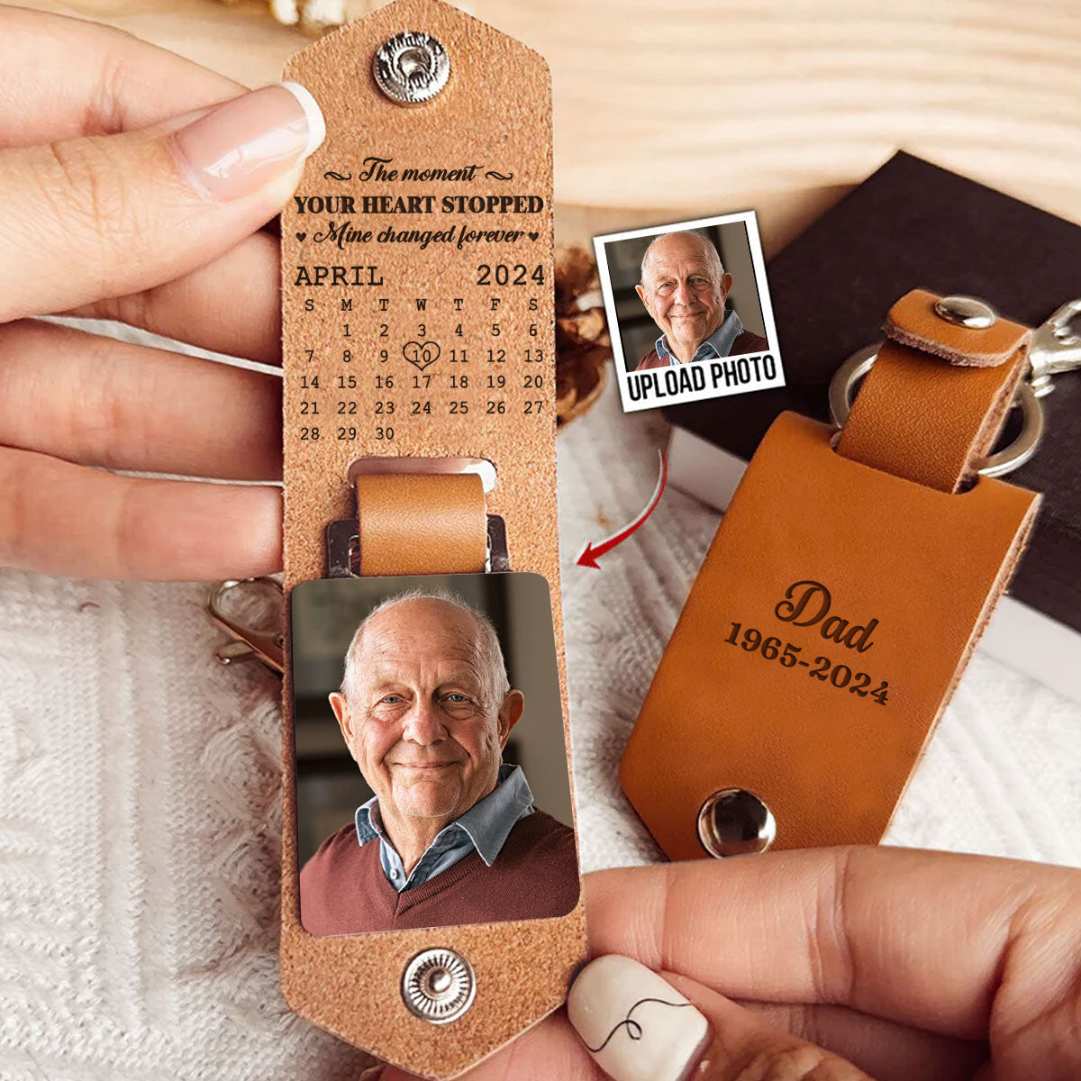 The Moment - Personalized Leather Photo Keychain